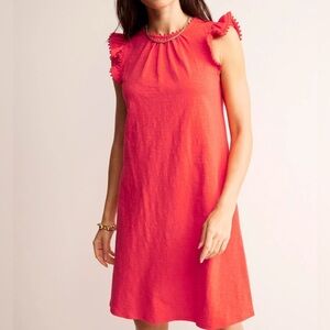 Boden Georgina Pom Ruffle Dress, Red, US 12
